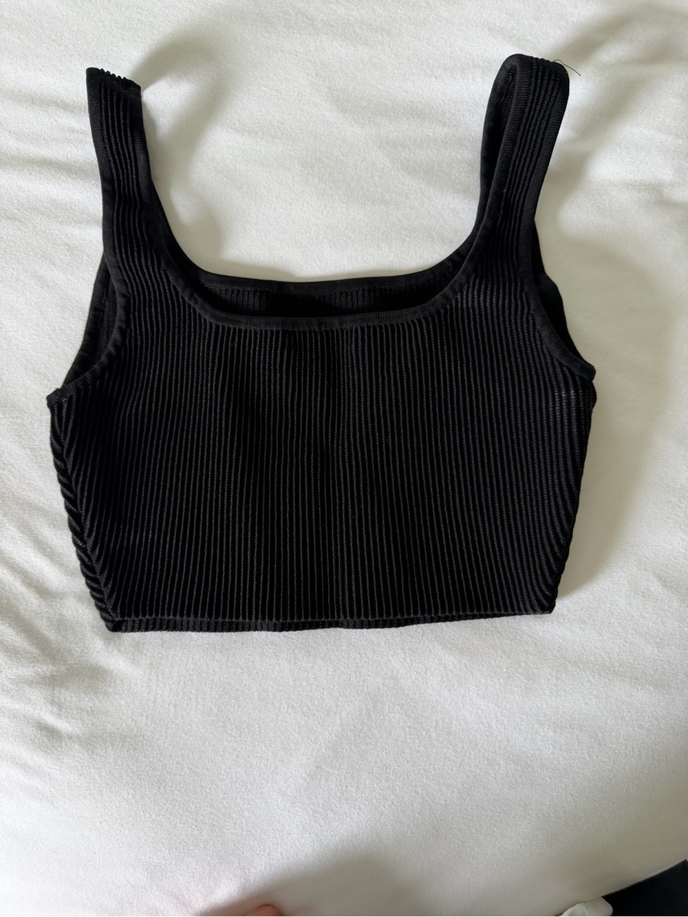 Babaton Black Ribbed Square Crop Tank